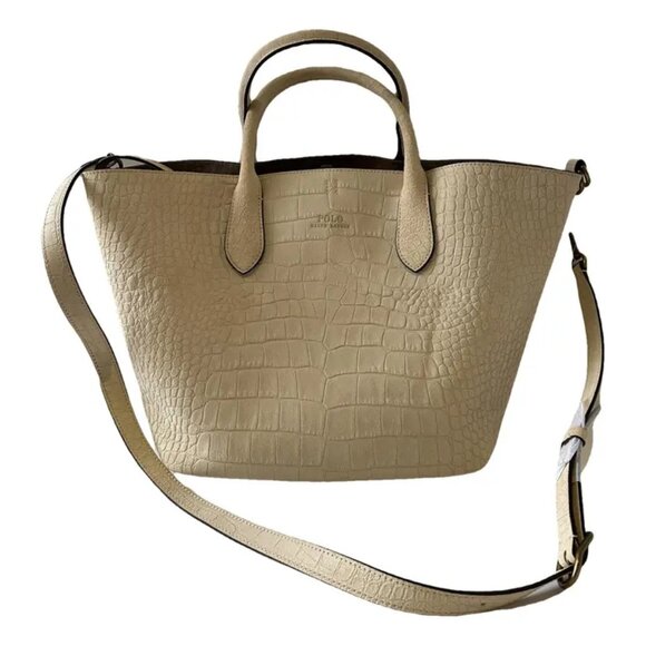 ✅ POLO RALPH LAUREN Embossed Medium Bellport Tote Croc & Suede ✨NWT & DUST BAG - Picture 4 of 17